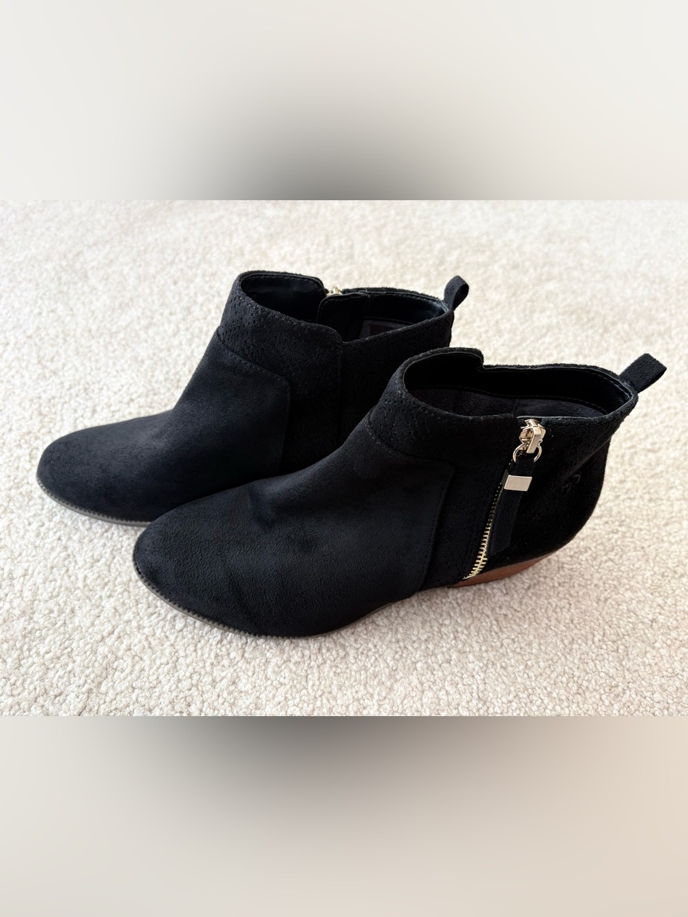 Dr Scholl’s Black Suede Ankle Booties with Side Zip Detail